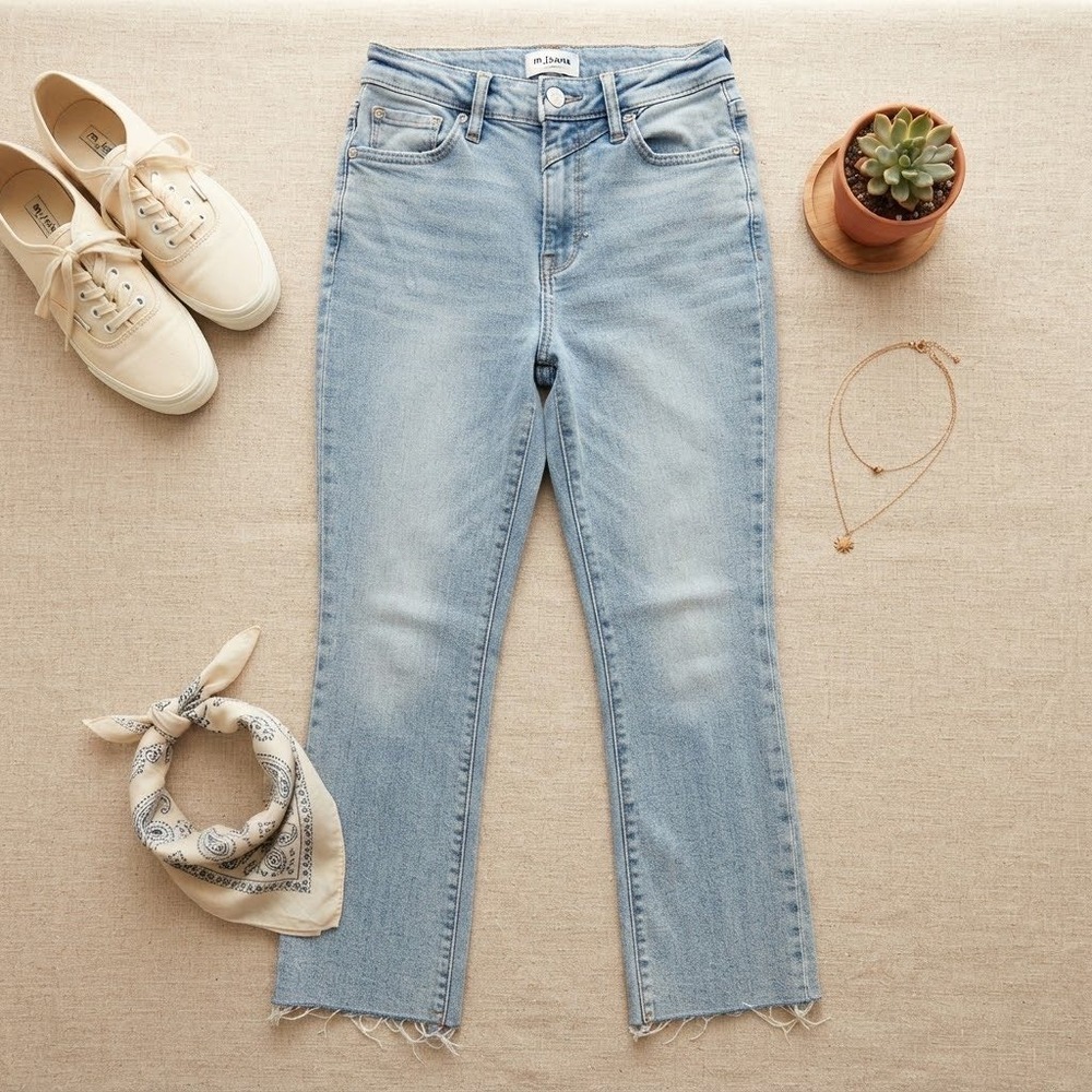 M Jeans by Maurices Women 2 Short Light Wash High Rise Raw Hem Straight Jeans